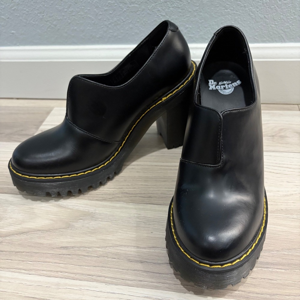 Dr. Martens Cordelia Black Leather Platform Block Heel Slip On Shoes US 5 L